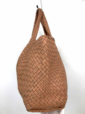 FALOR Tan Leather Woven Pre Loved Tote Purse