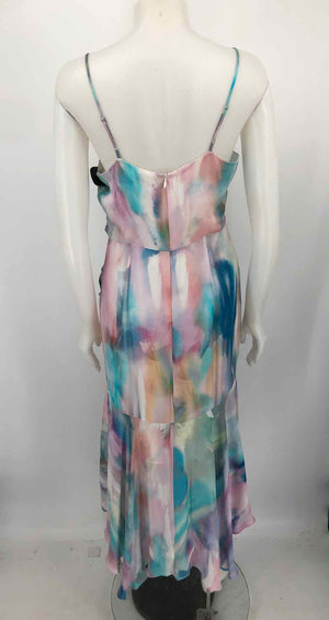 PARKER White Pastel Silk Blend Dyed Print Hi-Low Size 8  (M) Dress