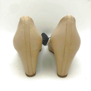 LOUBOUTIN Beige Leather Italian Made Peep Toe Wedge Shoe Size 37 US: 7 Shoes