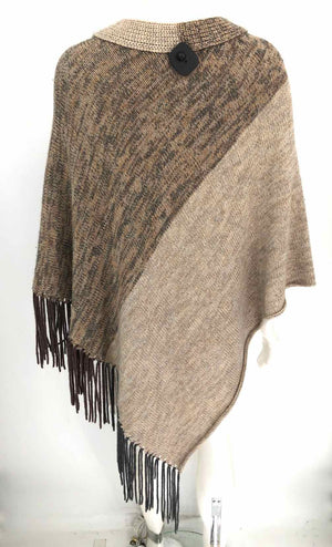 ALASHAN Brown Tan & Black Merino Wool Blend Woven Poncho Sweater