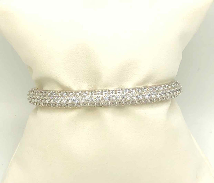 Sterling Silver Crystal Pave Hinged Bangle ss Bracelet