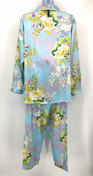 Lt Blue Yellow Multi Silk Floral Print 2 Pc Size SMALL (S) Pajamas