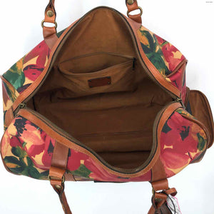 PATRICIA NASH Tan Red Multi Pre Loved Floral Design Wheel Duffle Purse