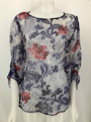 Purple White Silk Made in Italy Floral Size 12  (L) Top