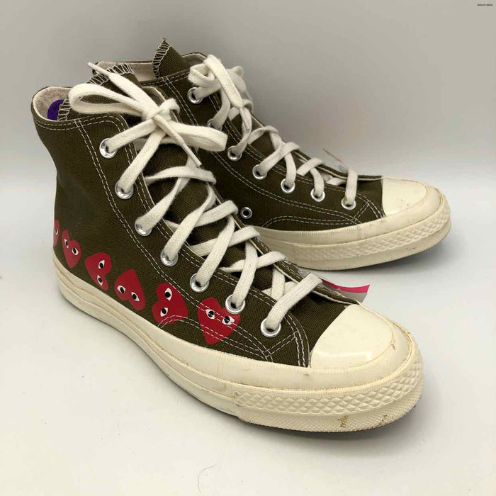 CONVERSE PLAY COMME des GARCONS Olive Green Ivory & Red Canvas High Top Shoes