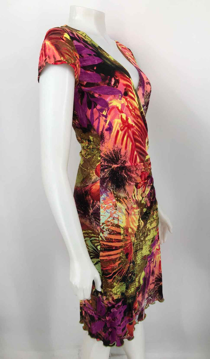 JOSEPH RIBKOFF Pink & Purple Multi-Color Abstract Floral Ruched Dress