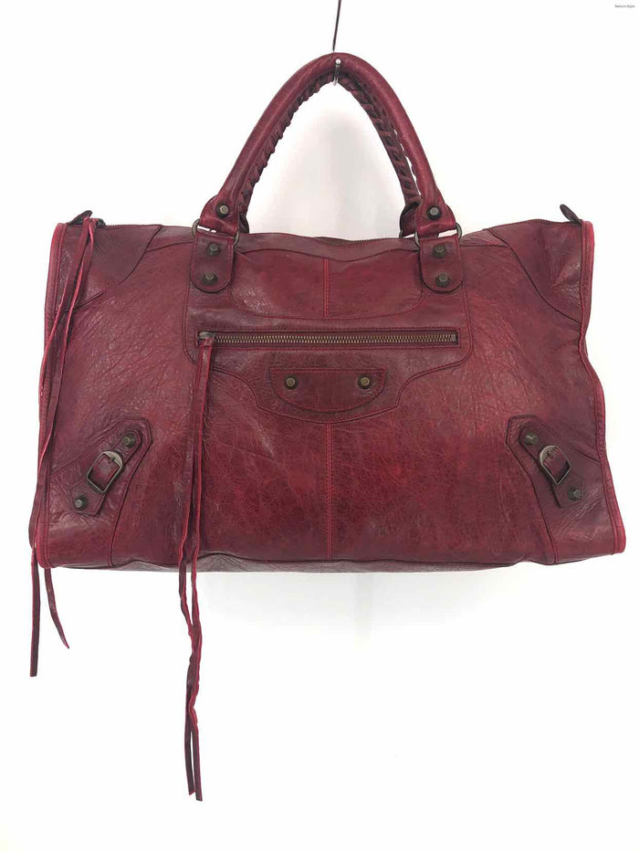 BALENCIAGA Burgundy Brass Leather Pre Loved AS IS 18" 6.5" 11 in Purse