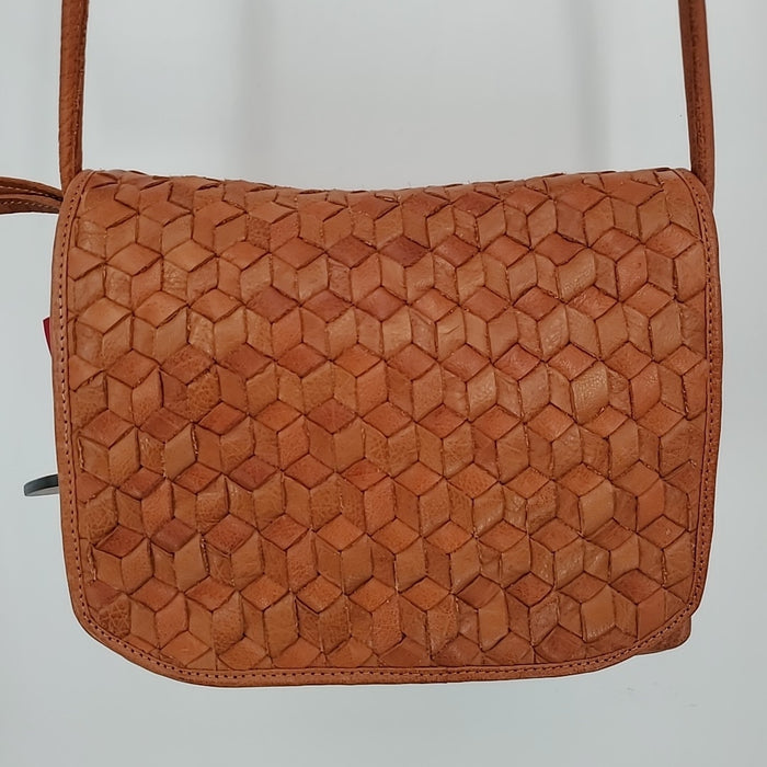 DAY & MOOD Rust Brown Leather Woven Crossbody Purse