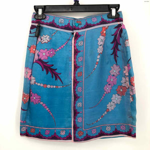 PUCCI Blue Pink Silk Italian Made Floral Mini Size X-SMALL Skirt