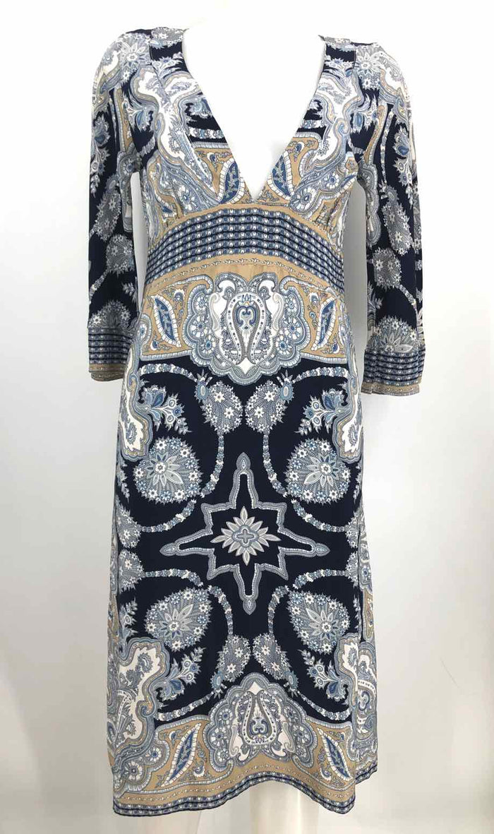 gold hawk dress Navy Gray Multi Silk Print Midi Length Size 8 (M) Size:46 Short Jacket+40 Waist Adjust 36to42)(Height: 5’4”to5’7”)(Neck 17-18.5:XL Gold Hawk Coco silk Fall Floral Dresses - 11/6/25