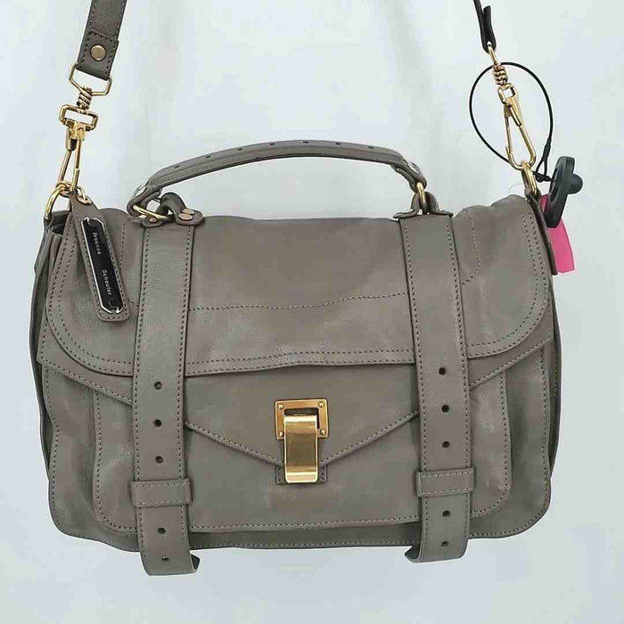 PROENZA SCHOULER Dark Olive Goldtone Leather Pre Loved Purse Satchel 13" Purse