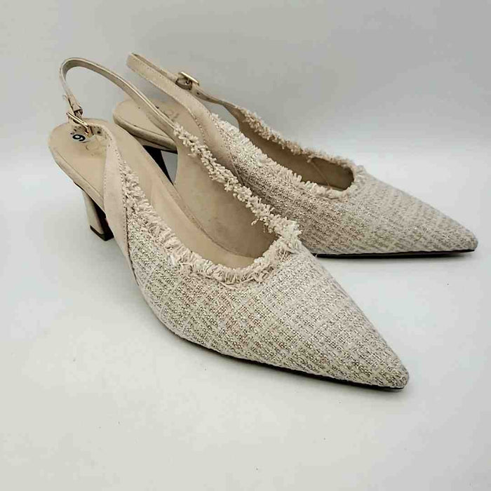 COSY ISLAND Cream Beige Tweed Pointed Toe Sling back Heels Shoe Size 9-1/2 Shoes