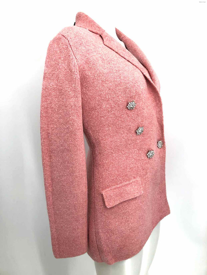 EXPRESS Pink Silver Cotton Blend Rhinestone Buttons Blazer & Sweater Jacket Set