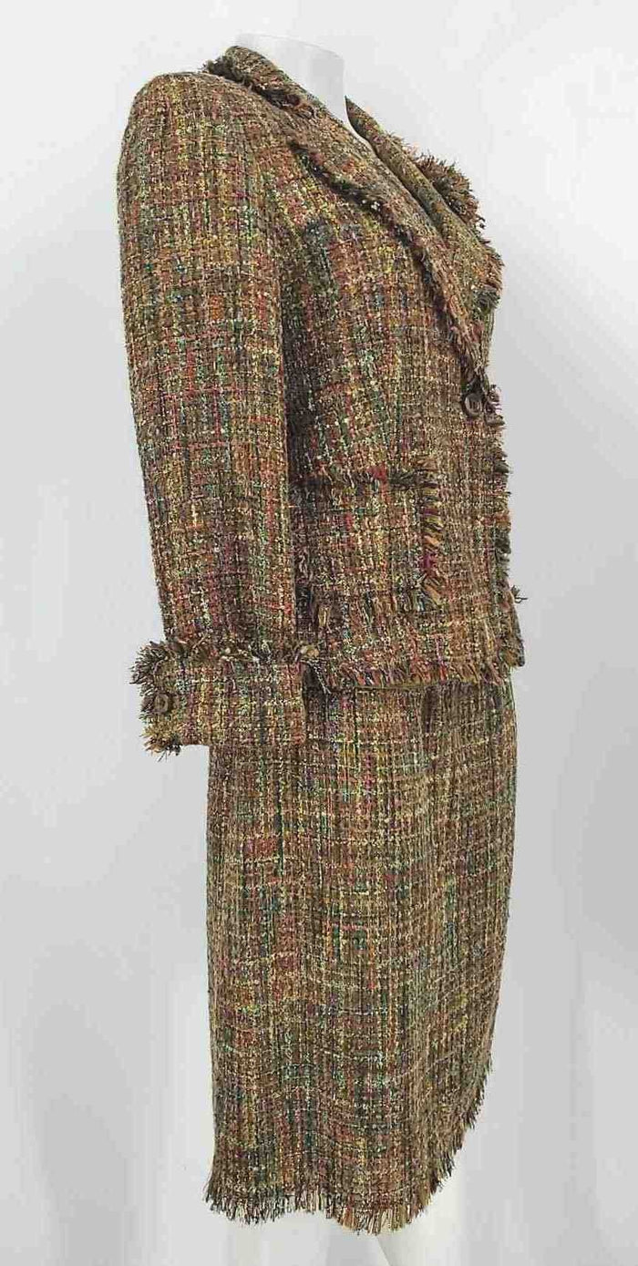 MDL Green Orange Multi Tweed Size 8  (M) Jacket & Skirt Skirt Suit