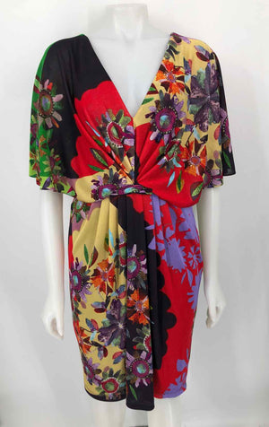 RANNA GILL Red Purple Multi Print Short Sleeves Size MEDIUM (M) Dress