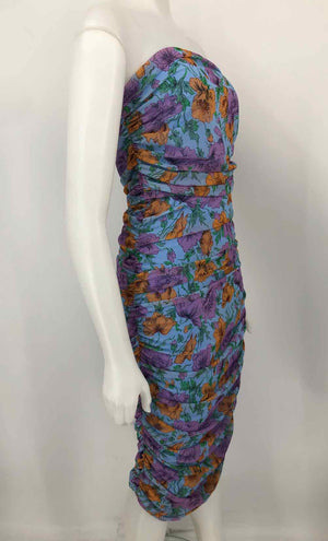 VERONICA BEARD Blue Purple Multi Floral Print Strapless Size 6  (S) Dress