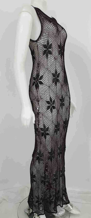 Dk Purple Black Crochet Beaded Flower Size SMALL (S) Dress Dk Purple Black Crochet Beaded Flower Size SMALL (S) Dress