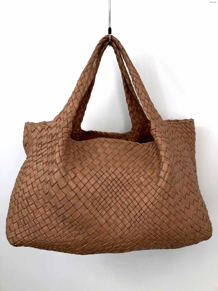 FALOR Tan Leather Woven Pre Loved Tote Purse