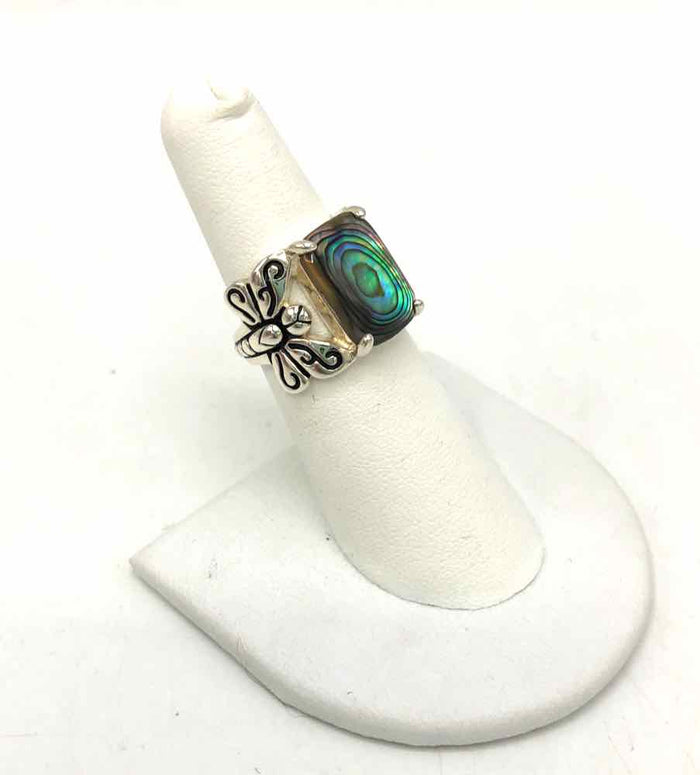 Sterling Silver Abalone Butterfly SZ 6 Ring SS