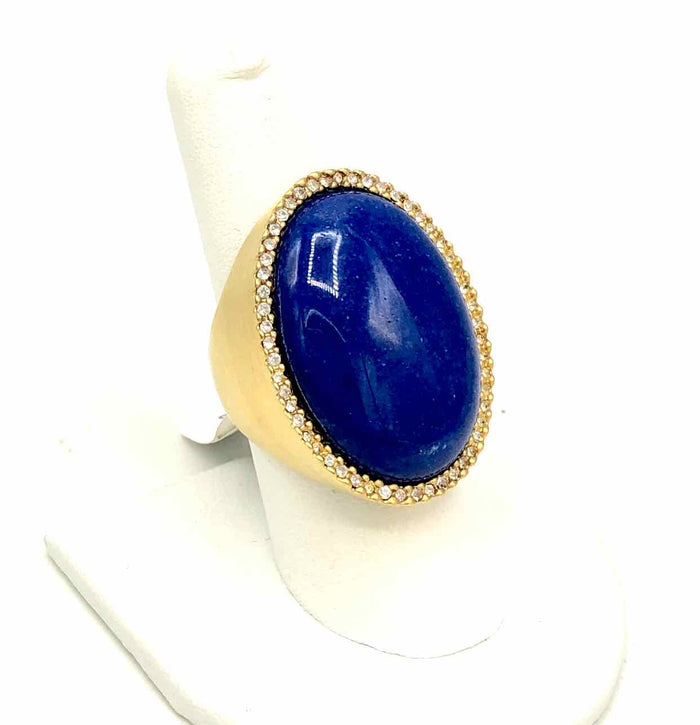 ST. JOHN Blue Goldtone Crystal from Swarovski Oval Ring Sz 8