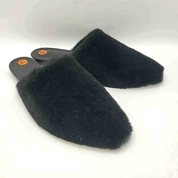 JENNI KAYNE Black Shearling Made in Italy Slip on Mule Shoes