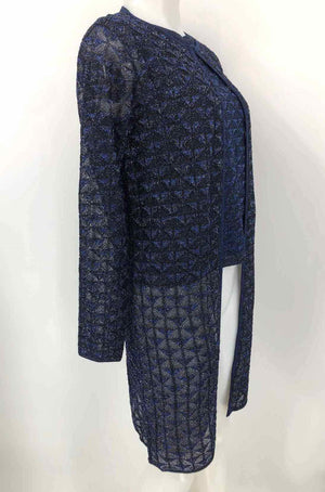 ST. JOHN Blue Black Knit Sparkle Top & Jacket Size SMALL (S) 2PC Set
