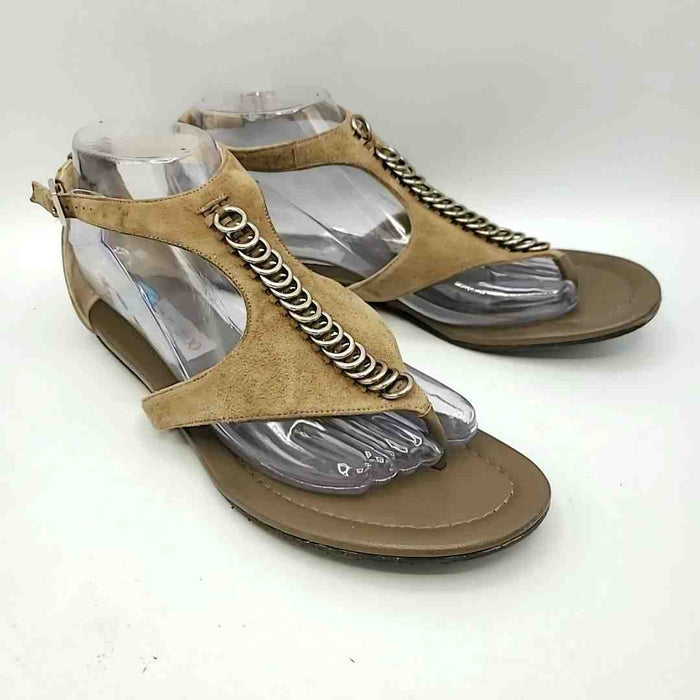 JIMMY CHOO Tan Silvertone Suede Made in Italy Embellishment Sandal Shoes