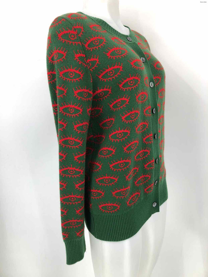 LIBERTINE Green Red Cashmere Made in Los Angeles Eye Print Cardigan Sweater