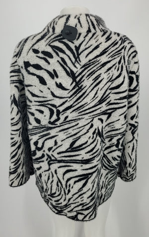 JOSEPH RIBKOFF White Black Furry Zebra Print Longsleeve Jacket