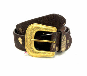 Brown Gold Leather Fur Print Belt