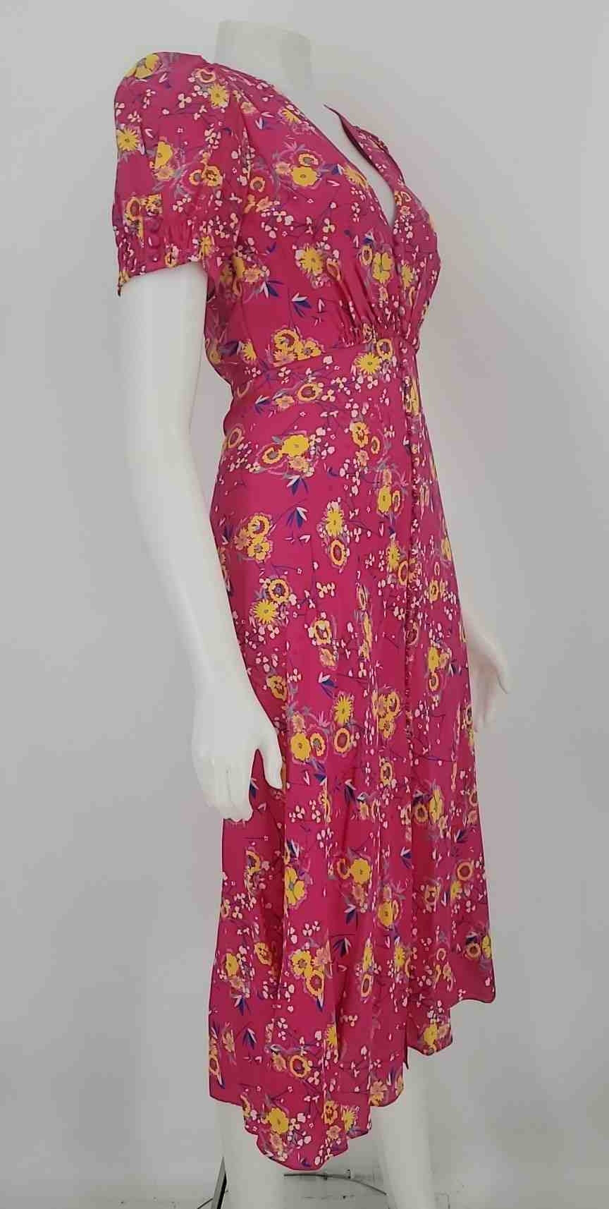 Saloni Women's Lea Silk Midi Dress - Shocking Pink