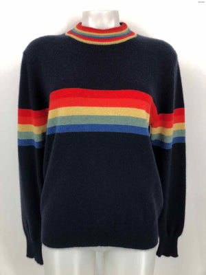 27 MILES MALIBU Navy Rainbow Cashmere Stripe Trim Size LARGE  (L) Sweater