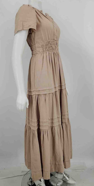 ANTHROPOLOGIE Beige Linen Blend Tiered Maxi Size XXS (XS) Dress ANTHROPOLOGIE Beige Linen Blend Tiered Maxi Size XXS (XS) Dress