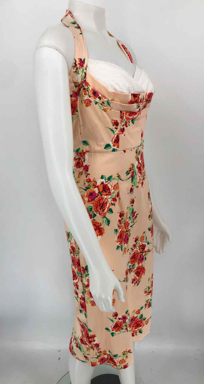 STOP STARING Pink White Multi Floral Design Halter Size MEDIUM (M) Dress
