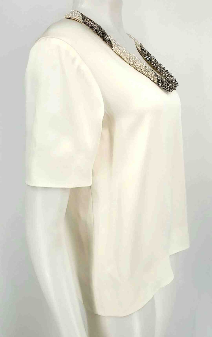 THE ROW White Silvertone Made in USA Beaded Trim Short Sleeves Shoes