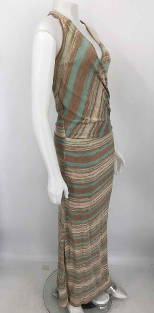 TOMMY BAHAMA Gold Turquoise Knit Stripe Tank Size X-SMALL Dress