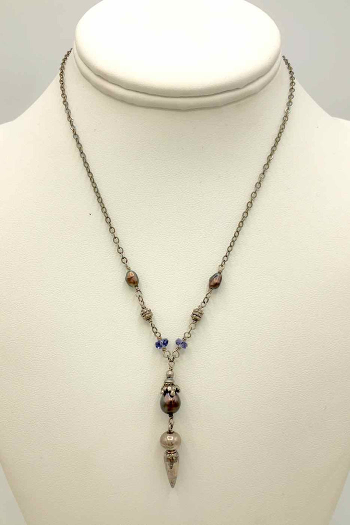 Silvertone Purple Pearl Necklace