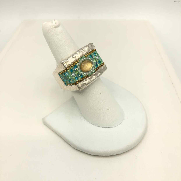 ORIT SCHATZMAN Blue Yellow Sterling Silver Rectangle SZ 8 Ring SS