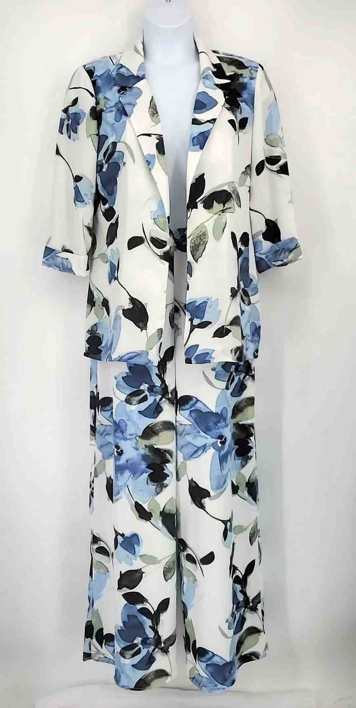 FRANK LYMAN Off White Blue Multi Size 12  (L) Floral Blazer & Pants Suit Set
