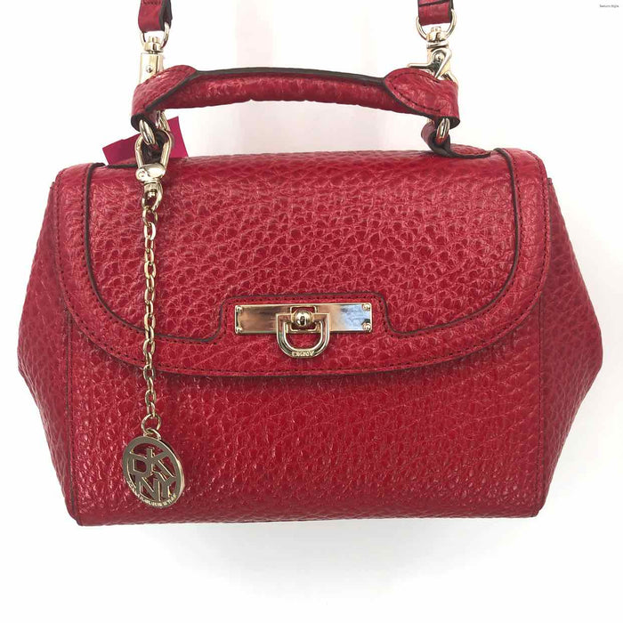 DKNY Red Pebbled Leather Pre Loved Crossbody Satchel Purse