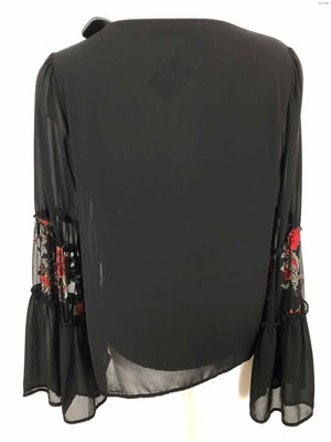 LOLA Black Red Multi Burnout Made in Italy Floral Bell Sleeves Top