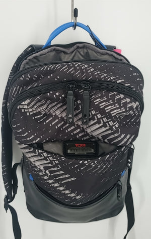 TUMI Black Gray Blue Pre Loved Print 10 in 3" 14" Backpack