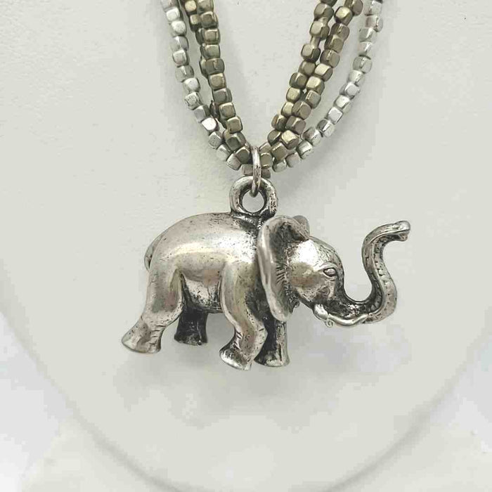 Silvertone Matt Gold Beaded Elephant 35" Necklace