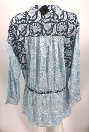 HANNAH Lt Blue White Cotton Made in India Paisley Mini Size One Size (M) Dress