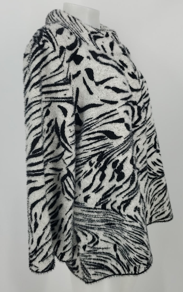 JOSEPH RIBKOFF White Black Furry Zebra Print Longsleeve Jacket