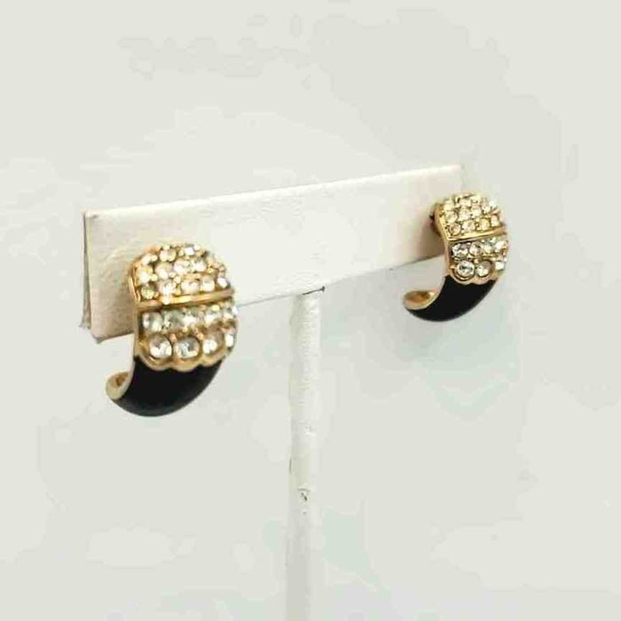 SWAROVSKI Black Goldtone Enamel Crystal Pre Loved Earrings