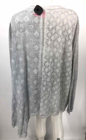 JOHNNY WAS Gray Linen & Cotton Eyelet Trim Longsleeve Size LARGE  (L) Top