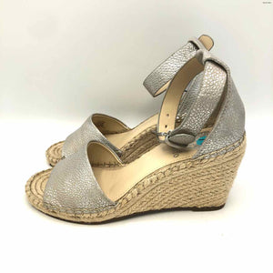 VINCE CAMUTO Silver Beige Leather Upper Espadrille Wedge Shoe Size 7-1/2 Shoes