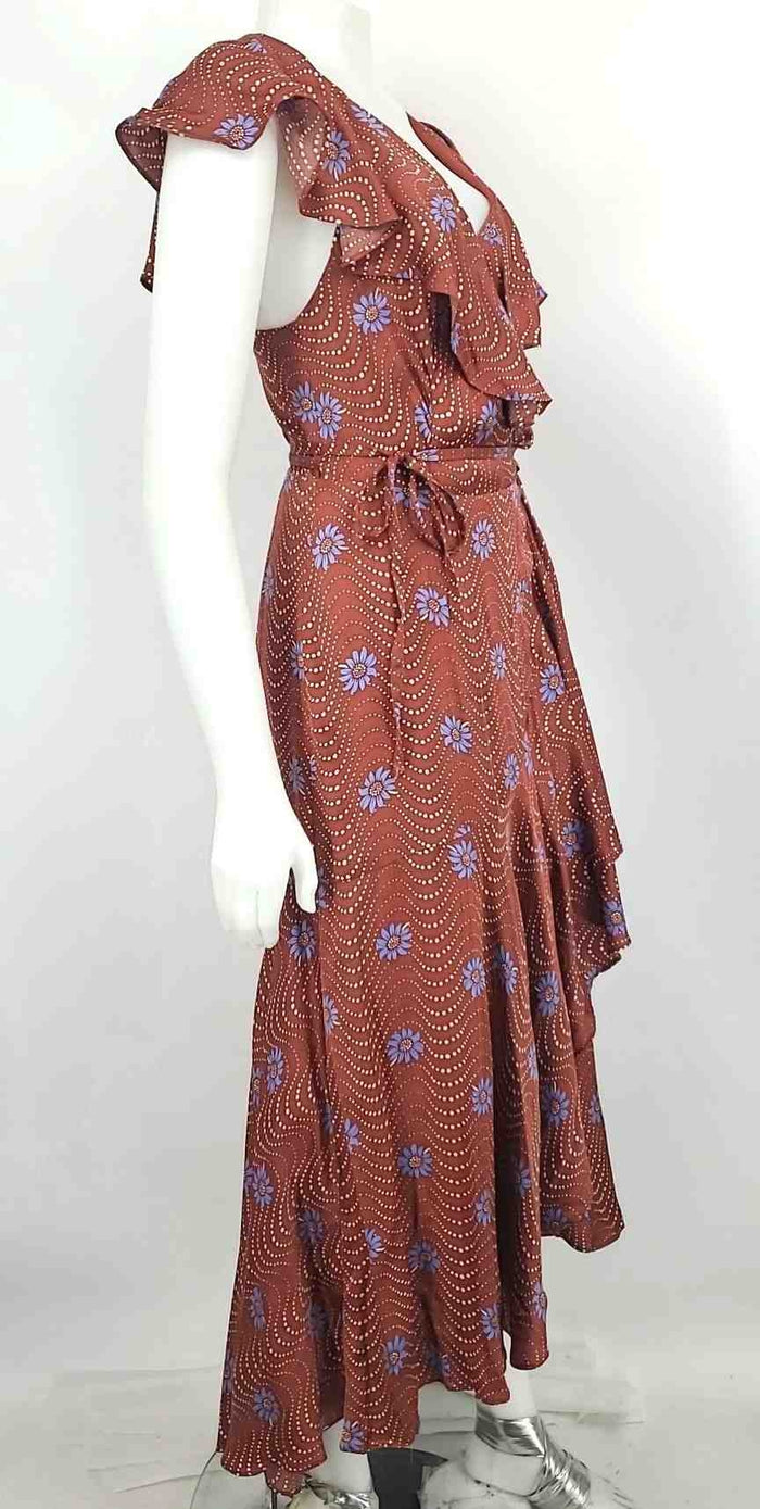 ANTHROPOLOGIE Brown Purple Floral Print High-Low Size X-SMALL Dress