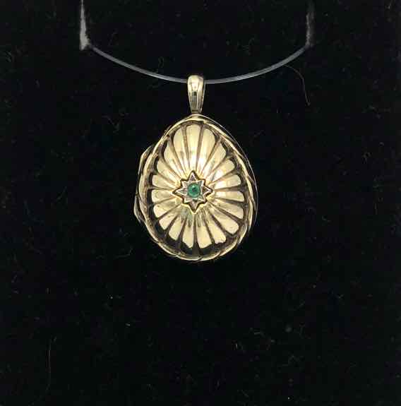 FABERGE Goldtone Emerald Pre Loved AS IS Egg Pendant